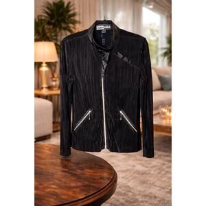 Jamie Sadock Black Pleated Crinkle Zip Jacket Sporty Golf Womens Med Athletic